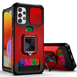 Cover per fotocamera scorrevole Design Custodia antiurto per PC + TPU con supporto per anello e slot per schede, For Samsung Galaxy A32 4G