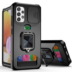 Cover per fotocamera scorrevole Design Custodia antiurto per PC + TPU con supporto per anello e slot per schede, For Samsung Galaxy A32 4G