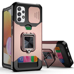 Cover per fotocamera scorrevole Design Custodia antiurto per PC + TPU con supporto per anello e slot per schede, For Samsung Galaxy A32 4G