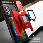 Cover per fotocamera scorrevole Design Custodia antiurto per PC + TPU con supporto per anello e slot per schede, For Samsung Galaxy A32 4G