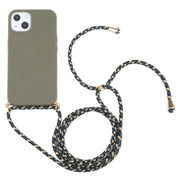 Materiale paglia di grano + custodia antiurto in TPU con cordino per il collo, For iPhone 13 mini, For iPhone 13, For iPhone 13 Pro