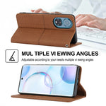 Custodia in pelle PU con cuciture orizzontali magnetiche con cuciture a trama intrecciata con supporto e slot per carte e portafoglio e cordino, For Honor 50 SE
