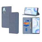 Custodia in pelle PU con cuciture orizzontali magnetiche con cuciture a trama intrecciata con supporto e slot per carte e portafoglio e cordino, For Honor 50 SE