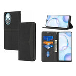 Custodia in pelle PU con cuciture orizzontali magnetiche con cuciture a trama intrecciata con supporto e slot per carte e portafoglio e cordino, For Honor 50 SE