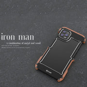 R-JUST Ironwood Man Custodia protettiva antiurto in metallo + legno, For iPhone 13 mini, For iPhone 13, For iPhone 13 Pro, For iPhone 13 Pro Max