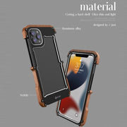 R-JUST Ironwood Man Custodia protettiva antiurto in metallo + legno, For iPhone 13 mini, For iPhone 13, For iPhone 13 Pro, For iPhone 13 Pro Max