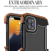 R-JUST Ironwood Man Custodia protettiva antiurto in metallo + legno, For iPhone 13 mini, For iPhone 13, For iPhone 13 Pro, For iPhone 13 Pro Max