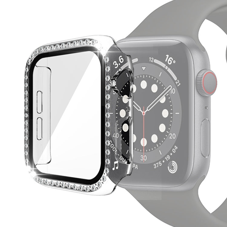Custodia protettiva con diamante a fila singola per PC galvanico con pellicola in vetro temperato per la serie Apple Watch, For Apple Watch Series 6 / 5 / 4 / Watch SE 40mm, For Apple Watch Series 6 / 5 / 4 / Watch SE 44mm