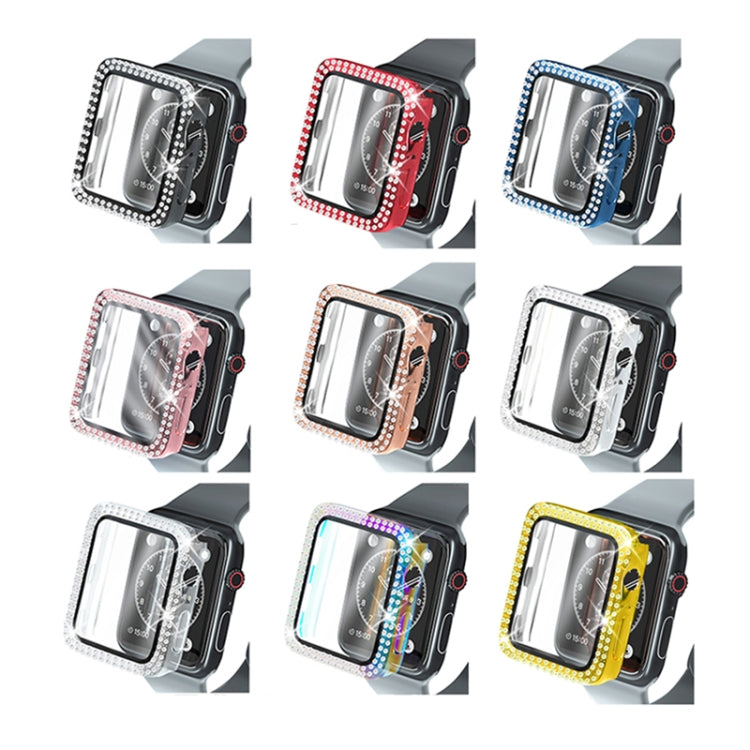 Custodia protettiva con diamante a doppia fila per PC galvanico con pellicola in vetro temperato per la serie Apple Watch, For Apple Watch Series 6 / 5 / 4 / Watch SE 40mm, For Apple Watch Series 6 / 5 / 4 / Watch SE 44mm