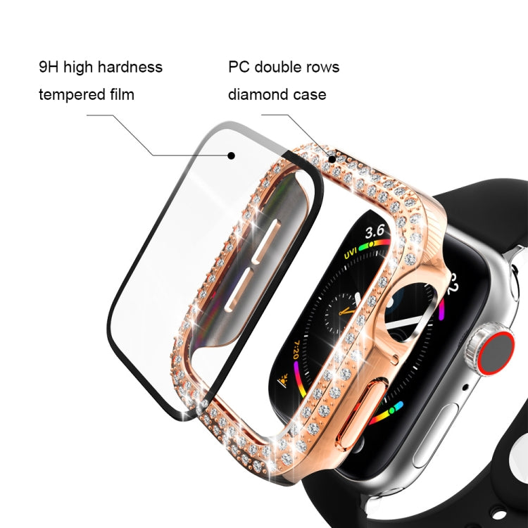 Custodia protettiva con diamante a doppia fila per PC galvanico con pellicola in vetro temperato per la serie Apple Watch, For Apple Watch Series 6 / 5 / 4 / Watch SE 40mm, For Apple Watch Series 6 / 5 / 4 / Watch SE 44mm