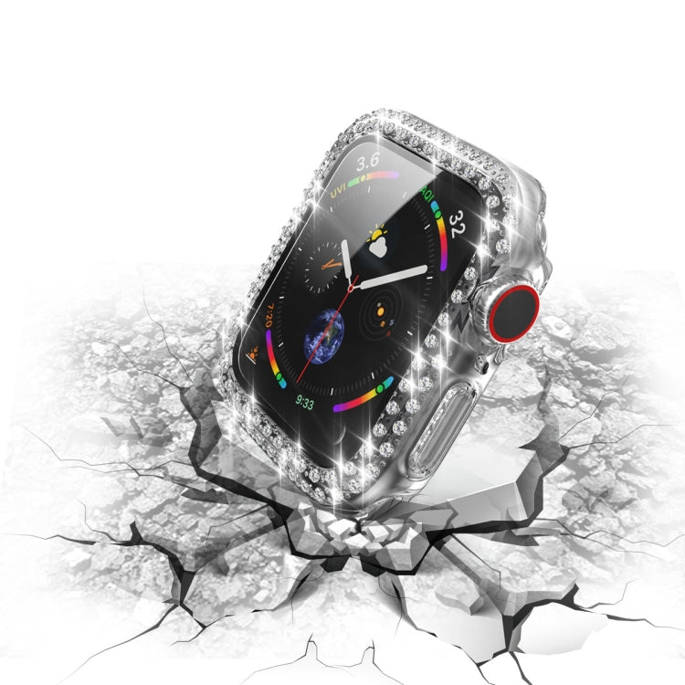Custodia protettiva con diamante a doppia fila per PC galvanico con pellicola in vetro temperato per la serie Apple Watch, For Apple Watch Series 6 / 5 / 4 / Watch SE 40mm, For Apple Watch Series 6 / 5 / 4 / Watch SE 44mm