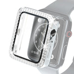 Custodia protettiva con diamante a doppia fila per PC galvanico con pellicola in vetro temperato per la serie Apple Watch, For Apple Watch Series 6 / 5 / 4 / Watch SE 40mm, For Apple Watch Series 6 / 5 / 4 / Watch SE 44mm