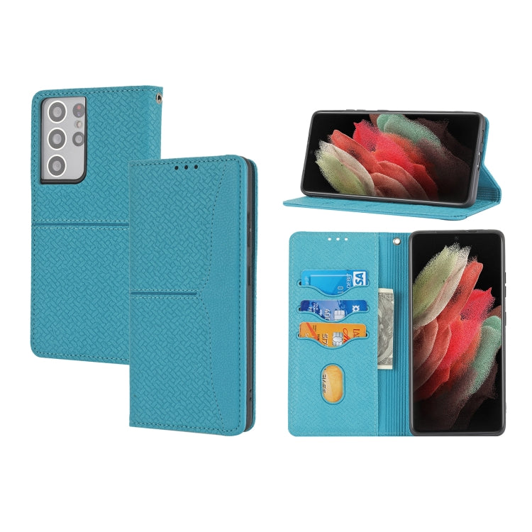 Custodia in pelle PU con cuciture orizzontali magnetiche con cuciture a trama intrecciata con supporto e slot per carte e portafoglio e cordino, For Samsung Galaxy S21+ 5G, For Samsung Galaxy S21 Ultra 5G