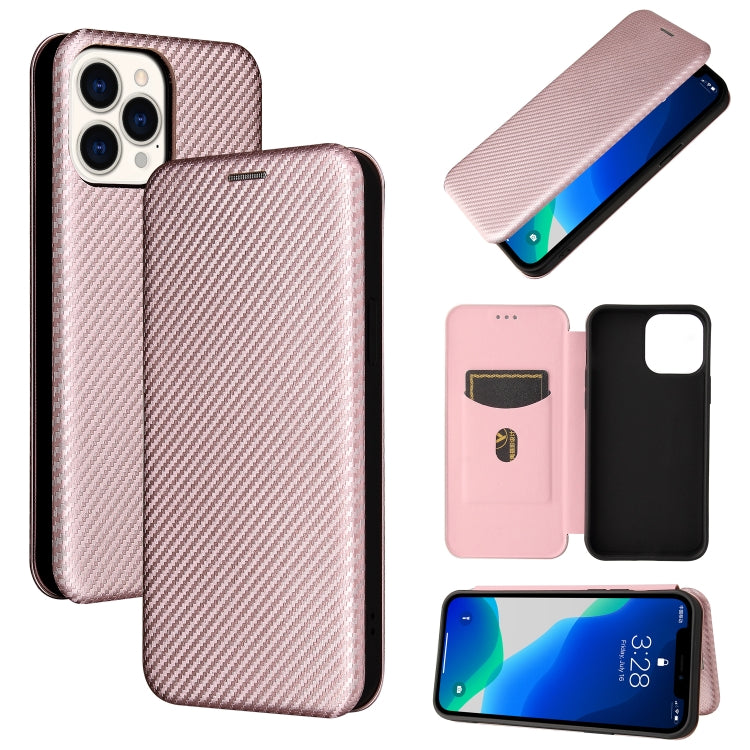 Struttura in fibra di carbonio Flip orizzontale magnetico Custodia in pelle TPU + PC + PU con slot per schede, For iPhone 13 Pro Max, For iPhone 13 Pro, For iPhone 13, For iPhone 13 mini