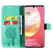 Custodia in pelle sintetica a vibrazione orizzontale con motivo ad albero e gatto con supporto e fessure per carte, portafoglio e cordino, For LG Velvet 2 Pro, For OPPO Realme GT 5G
