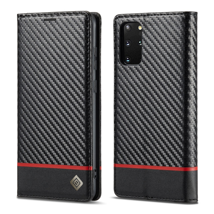 LC.IMEEKE Custodia in pelle a vibrazione orizzontale PU + TPU in fibra di carbonio con supporto, slot per schede e portafoglio, For Samsung Galaxy S10, For Samsung Galaxy S10+, For Samsung Galaxy S20, For Samsung Galaxy S20+, For Samsung Galaxy S20 FE ...