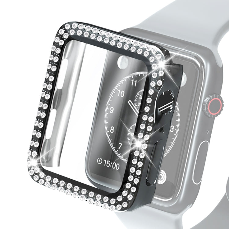 Custodia protettiva con diamante a doppia fila per PC galvanico con pellicola in vetro temperato per la serie Apple Watch, 3 & 2 & 1 38mm, 3 & 2 & 1 42mm