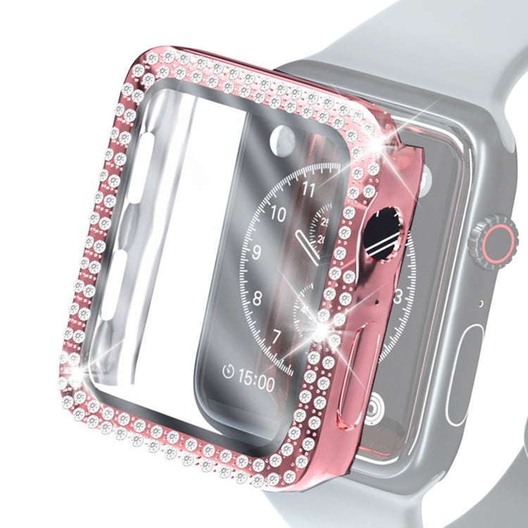 Custodia protettiva con diamante a doppia fila per PC galvanico con pellicola in vetro temperato per la serie Apple Watch, 3 & 2 & 1 38mm, 3 & 2 & 1 42mm