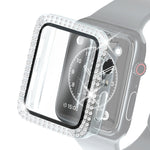 Custodia protettiva con diamante a doppia fila per PC galvanico con pellicola in vetro temperato per la serie Apple Watch, 3 & 2 & 1 38mm, 3 & 2 & 1 42mm