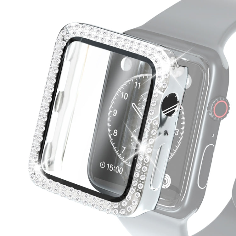 Custodia protettiva con diamante a doppia fila per PC galvanico con pellicola in vetro temperato per la serie Apple Watch, 3 & 2 & 1 38mm, 3 & 2 & 1 42mm