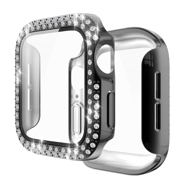 Custodia protettiva con diamante a doppia fila per PC galvanico con pellicola in vetro temperato per la serie Apple Watch, 3 & 2 & 1 38mm, 3 & 2 & 1 42mm