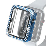 Custodia protettiva con diamante a doppia fila per PC galvanico con pellicola in vetro temperato per la serie Apple Watch, 3 & 2 & 1 38mm, 3 & 2 & 1 42mm