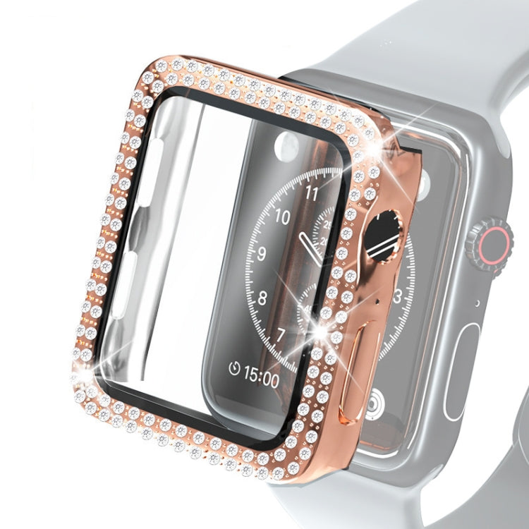 Custodia protettiva con diamante a doppia fila per PC galvanico con pellicola in vetro temperato per la serie Apple Watch, 3 & 2 & 1 38mm, 3 & 2 & 1 42mm