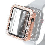 Custodia protettiva con diamante a doppia fila per PC galvanico con pellicola in vetro temperato per la serie Apple Watch, 3 & 2 & 1 38mm, 3 & 2 & 1 42mm