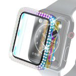 Custodia protettiva con diamante a doppia fila per PC galvanico con pellicola in vetro temperato per la serie Apple Watch, 3 & 2 & 1 38mm, 3 & 2 & 1 42mm