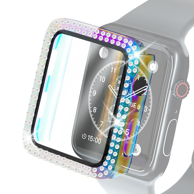Custodia protettiva con diamante a doppia fila per PC galvanico con pellicola in vetro temperato per la serie Apple Watch, 3 & 2 & 1 38mm, 3 & 2 & 1 42mm