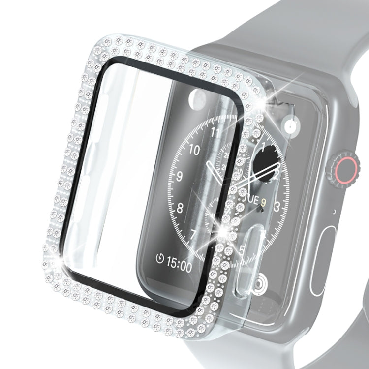 Custodia protettiva con diamante a doppia fila per PC galvanico con pellicola in vetro temperato per la serie Apple Watch, 3 & 2 & 1 38mm, 3 & 2 & 1 42mm