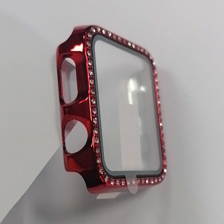 Custodia protettiva con diamante a fila singola per PC galvanico con pellicola in vetro temperato per la serie Apple Watch, 3 & 2 & 1 38mm, 3 & 2 & 1 42mm