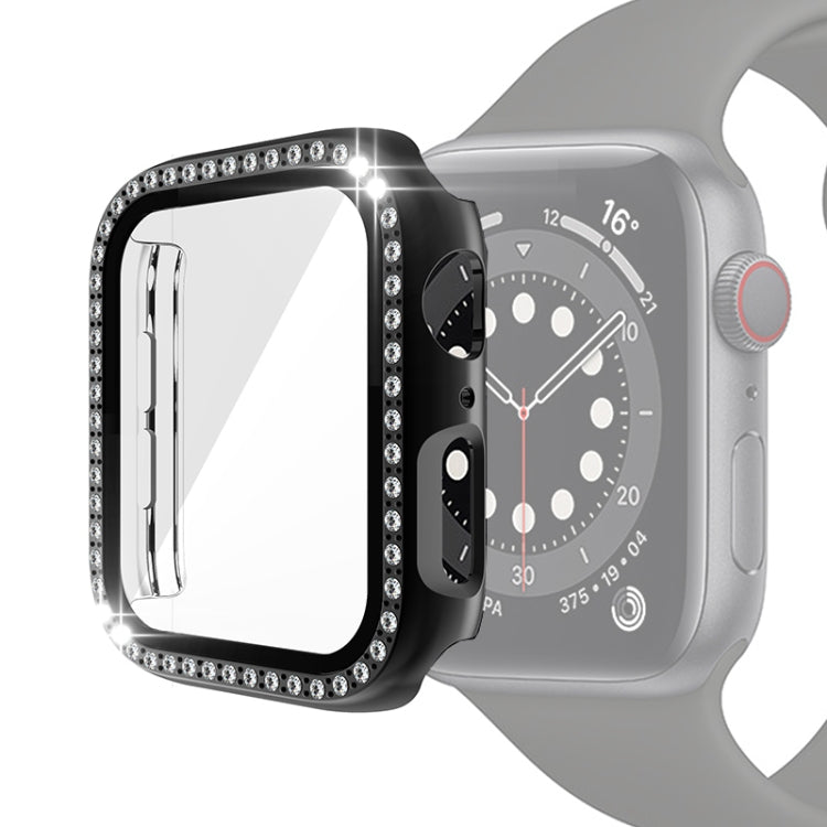 Custodia protettiva con diamante a fila singola per PC galvanico con pellicola in vetro temperato per la serie Apple Watch, 3 & 2 & 1 38mm, 3 & 2 & 1 42mm
