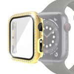 Custodia protettiva con diamante a fila singola per PC galvanico con pellicola in vetro temperato per la serie Apple Watch, 3 & 2 & 1 38mm, 3 & 2 & 1 42mm