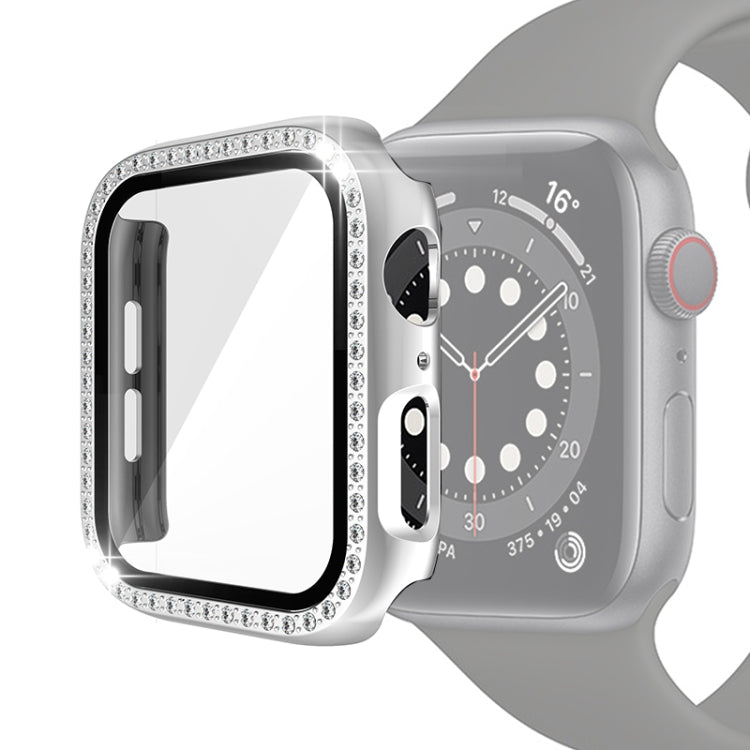 Custodia protettiva con diamante a fila singola per PC galvanico con pellicola in vetro temperato per la serie Apple Watch, 3 & 2 & 1 38mm, 3 & 2 & 1 42mm