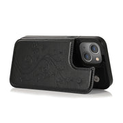 Farfalle fiori doppia fibbia PU + custodia protettiva in TPU con supporto e slot per schede e cornice per foto, For iPhone 13 mini, For iPhone 13