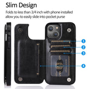 Custodia protettiva in PU antiurto con doppia fibbia con slot per schede e supporto, For iPhone 13, For  iPhone 13 Mini, For iPhone 13 Pro