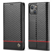 LC.IMEEKE Custodia in pelle a vibrazione orizzontale PU + TPU in fibra di carbonio con supporto, slot per schede e portafoglio, For iPhone 13 mini, For iPhone 13, For iPhone 13 Pro, For iPhone 13 Pro Max