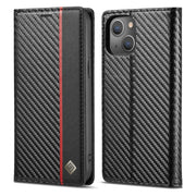 LC.IMEEKE Custodia in pelle a vibrazione orizzontale PU + TPU in fibra di carbonio con supporto, slot per schede e portafoglio, For iPhone 13 mini, For iPhone 13, For iPhone 13 Pro, For iPhone 13 Pro Max