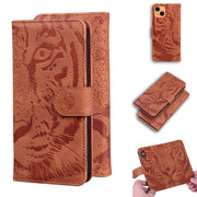 Custodia in pelle a ribalta orizzontale con motivo a tigre in rilievo con supporto, slot per carte e portafoglio, For iPhone 13 mini, For iPhone 13, For iPhone 13 Pro, For iPhone 13 Pro Max
