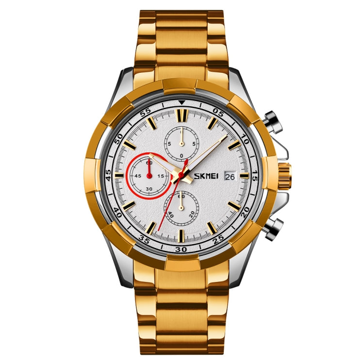 SKMEI 9192 Orologio al quarzo luminoso con cinturino in acciaio inossidabile con calendario da uomo