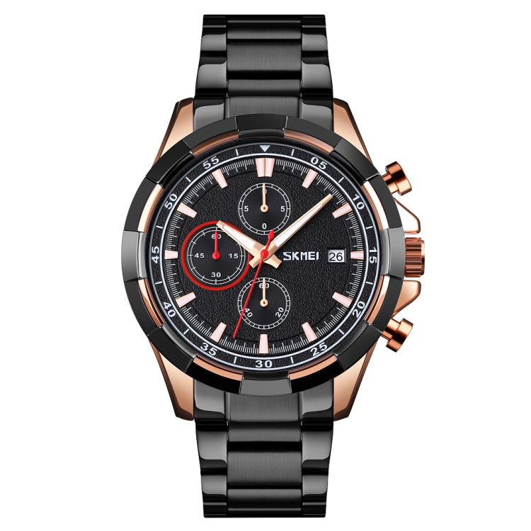 SKMEI 9192 Orologio al quarzo luminoso con cinturino in acciaio inossidabile con calendario da uomo