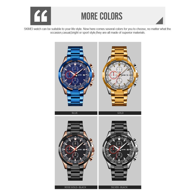 SKMEI 9192 Orologio al quarzo luminoso con cinturino in acciaio inossidabile con calendario da uomo