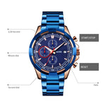 SKMEI 9192 Orologio al quarzo luminoso con cinturino in acciaio inossidabile con calendario da uomo
