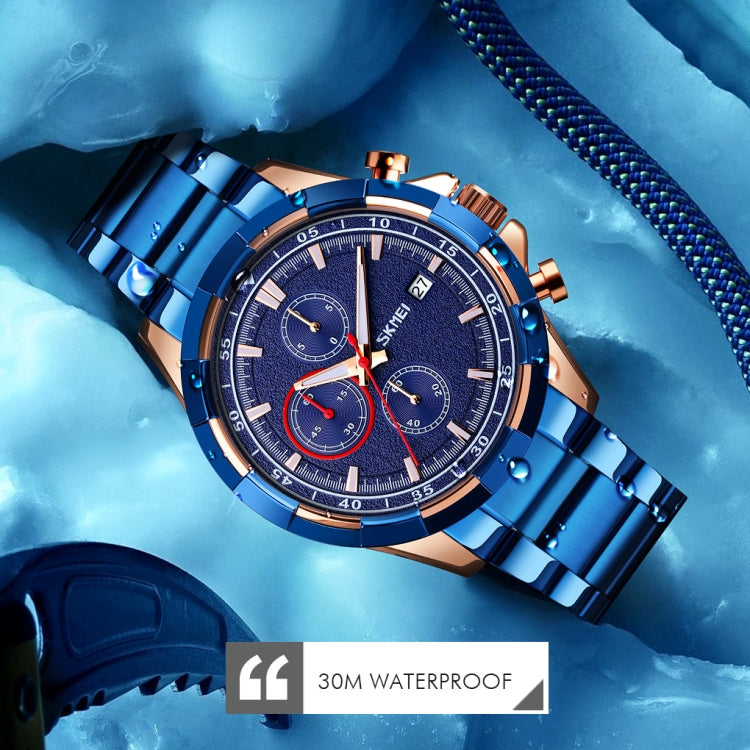 SKMEI 9192 Orologio al quarzo luminoso con cinturino in acciaio inossidabile con calendario da uomo
