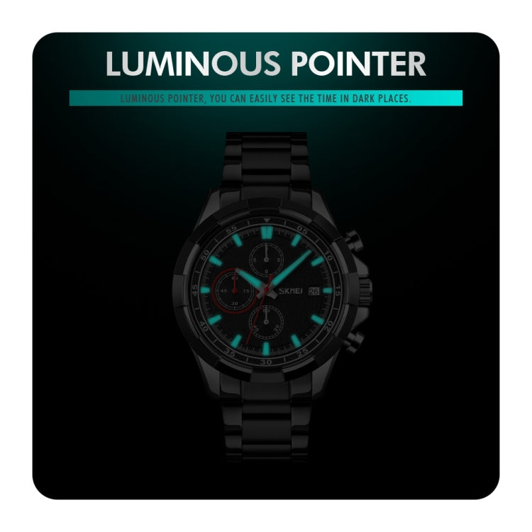SKMEI 9192 Orologio al quarzo luminoso con cinturino in acciaio inossidabile con calendario da uomo