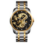 SKMEI 9193 Orologio da uomo al quarzo luminoso con quadrante dorato con motivo a drago