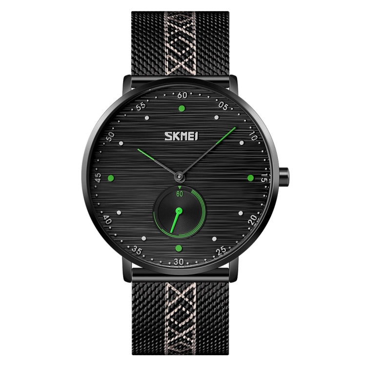 SKMEI 9218 Orologio da uomo al quarzo con cinturino in maglia con quadrante in numeri arabi a righe orizzontali