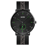 SKMEI 9218 Orologio da uomo al quarzo con cinturino in maglia con quadrante in numeri arabi a righe orizzontali