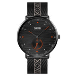 SKMEI 9218 Orologio da uomo al quarzo con cinturino in maglia con quadrante in numeri arabi a righe orizzontali
